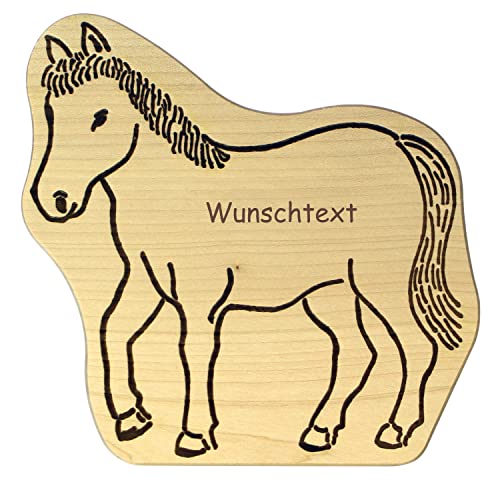 Frühstücksbrettchen für Kinder aus Holz in Pferde-Form + personalisiert mit Name - splittert nicht, ideal zum Frühstücken, Abendbrot, Kochen und Backen von Geschenkissimo