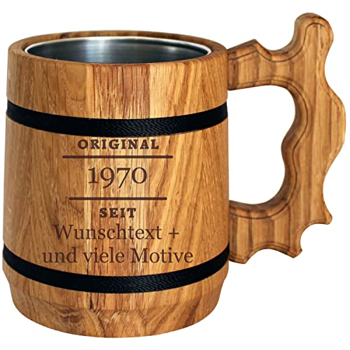 Geschenkissimo Geburtstag Geschenk - personalisierter Holz Bierkrug mit Name + Motiv - Geburtstagsgeschenk für Männer, Frauen, Bier Fans - Bierhumpen als Biergeschenk, Geschenke von Geschenkissimo