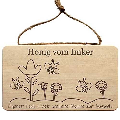 Geschenkissimo Imker Wandschild aus Holz mit individueller Gravur - Schild für Imker Zubehör, Imkereibedarf, Imkerei - mit Kordel zum Aufhängen - Türschild, Holzschild, Wandbrett, Werbeschild von Geschenkissimo