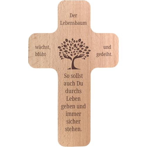 Geschenkissimo Lebensbaum Kreuz Wanddeko Buche 20 x12 cm mit Loch zum Aufhängen - Geschenk zur Taufe oder Kommunion - Geschenkidee von Geschenkissimo