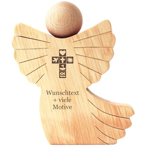 Geschenkissimo Trauerengel aus Holz mit Gravur – personalisiert mit Name, Datum, Spruch + Motiv - Engel für Trauernde, Erinnerung an Verstorbene, Grabschmuck, Trauerschmuck, Trauergeschenk von Geschenkissimo