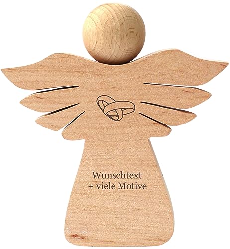 Hochzeitsengel mit Gravur - Name, Datum, Spruch + Motiv - für Brautpaare zum Hochzeitstag, Valentinstag, Jubiläum, Jahrestag, Holz Figur, Geldgeschenk zur Hochzeit von Geschenkissimo