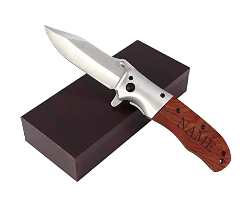 Jagdmesser mit Gravur personalisiert - Klappmesser mit Name und Holz Griff, Survival Outdoor Taschenmesser, Messer Geschenk für Jäger, Förster, Angler, Camper, Abenteurer von Geschenkissimo