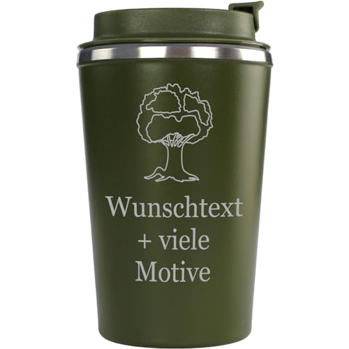 Kaffeebecher grün to go Edelstahl 350 ml mit Gravur und Motiv - personalisierter Coffee Cup für Kaffee, Tee, Heißgetränke, doppelwandig von Geschenkissimo