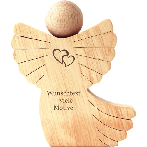 Liebesengel aus Holz mit Gravur - Name, Datum, Spruch + Motiv - Geschenk für Verliebte, Holz Engel zum Valentinstag, Schutzengel für Liebespaare, Glücksbringer für die Liebe von Geschenkissimo