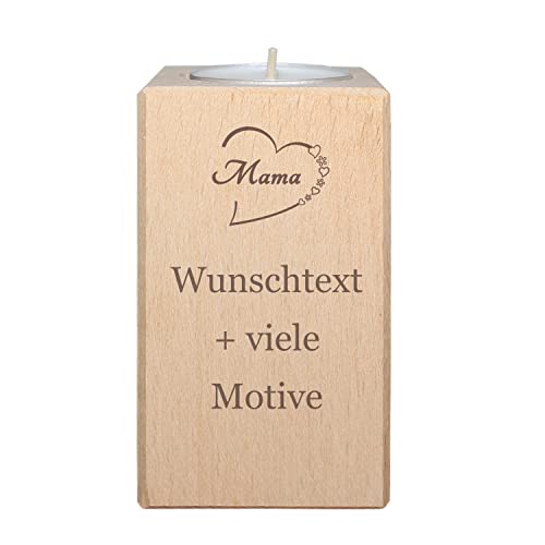 Mama Geschenk - Teelichthalter aus Holz mit Motiv und Gravur - Kerzenständer, Kerzenhalter zum Muttertag, Muttertagsgeschenk, für die Beste Mutter der Welt, inklusive Teelicht - Kerzen von Geschenkissimo