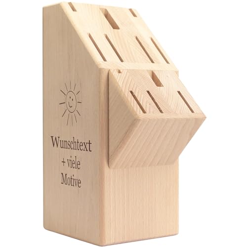 Messerblock aus Holz mit Gravur, Name + Motiv, Buchenholz Block für Küchenmesser, Messerhalter, Organizer für die Küche, personalisiertes Geschenk, ohne Messer von Geschenkissimo