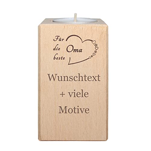 Oma Geschenk - Teelichthalter aus Holz personalisiert mit Name und Motiv - Weltbeste Oma, zum Geburtstag, Weihnachten, Ostern, Omageschenk vom Enkel, Deko, Spruch von Geschenkissimo