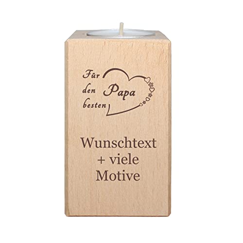 Papa Geschenk - Teelichthalter aus Holz mit Motiv und Gravur - Kerzenständer, Kerzenhalter zum Vatertag, Vatertagsgeschenk, für den besten Papa der Welt, inklusive Teelicht – Kerzen von Geschenkissimo