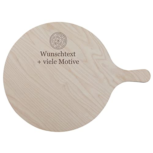 Geschenkissimo Pizzabrett Holz personalisiert mit Wunschtext + Motiv - Servierbrett, Schneidbrett aus Holz, Flammkuchenbrett, Holzteller für Pizza und Kuchen, rund, 32 cm von Geschenkissimo