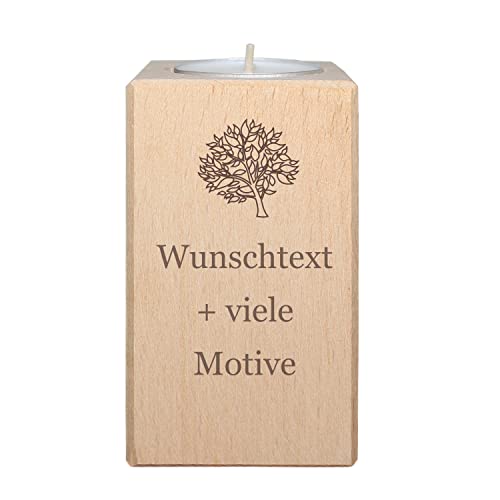 Religiöser Teelichthalter aus Holz personalisiert mit Name und Motiv - Religiöse Geschenke zur Taufe Kommunion, Firmung, Konfirmation - für Christen, Juden, Muslime, Buddhisten, … von Geschenkissimo