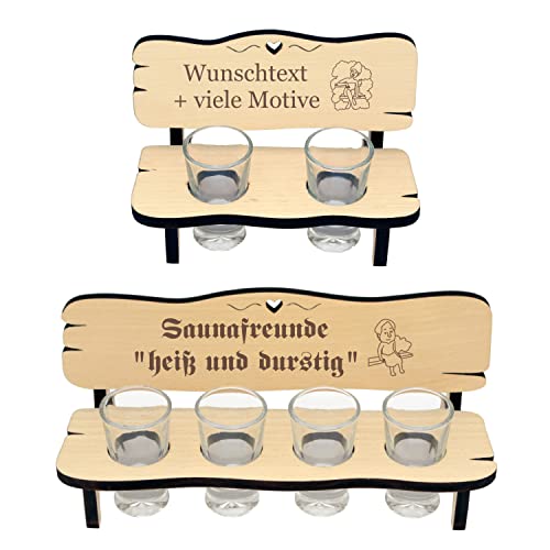 Saunabank mit Schnapsgläsern - Gravur mit Name + Spruch - mit Zwei Gläser oder 4, Geschenkidee für Saunafreunde, Sauna Bänkle, Sauna Geschenk Saunabank mit Schnapsgläsern - Gravur mit Name + Spruch - mit Zwei Gläser oder 4, Geschenkidee für Saunafreunde, Sauna Bänkle, Sauna Geschenk von Geschenkissimo