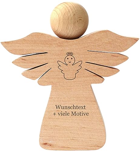 Schutzengel mit Gravur - Name, Datum, Spruch + Motiv - Glücksbringer, Talisman, Beschützer aus Holz, Geldgeschenk, Engel Figur stehend von Geschenkissimo