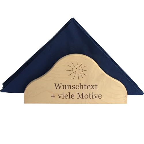 Serviettenhalter aus Holz mit Gravur - individueller Spruch, Name + Motiv möglich - Serviettenständer, Vintage Serviettenspender als Deko, Küchenutensil, Tischdekoration, Organizer von Geschenkissimo