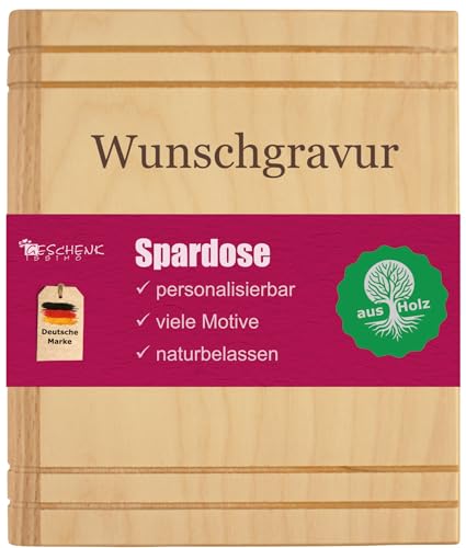 Spardose mit individueller Gravur - viele Motive - einsetzbar als Sparschwein, Urlaubskasse, Mannschaftskasse, Kaffeekasse, Haushaltskasse, für Trinkgeld, Taschengeld, Kinder ... von Geschenkissimo