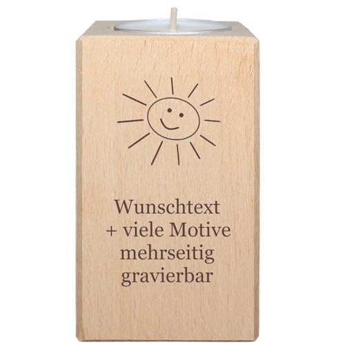 Teelichthalter mit Gravur - Name, Spruch, Motiv - mehrseitg beschriftet, aus Holz, Kerzenständer, Kerzenhalter, individuelle Geschenkidee, inklusive Teelicht – Kerzen von Geschenkissimo