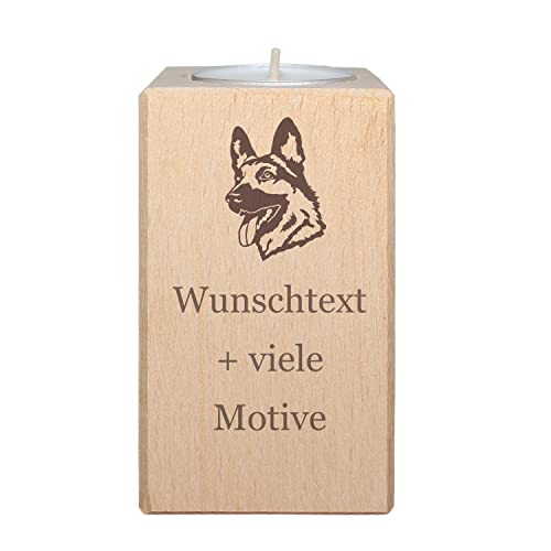 Trauerlicht Hund - Teelichthalter aus Holz personalisiert mit Name und Motiv - Trauerkerze mit Trauerspruch für Hunde, Kerzenständer, Kerzenhalter, Trauergeschenk, Trostspender, inklusive Teelicht von Geschenkissimo