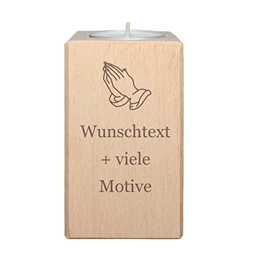 Trauerlicht - Teelichthalter aus Holz personalisiert mit Name und Motiv - Trauerkerze mit Trauerspruch, Kerzenständer, Kerzenhalter als Trauergeschenk, Trostspender, inklusive Teelicht - Kerze von Geschenkissimo