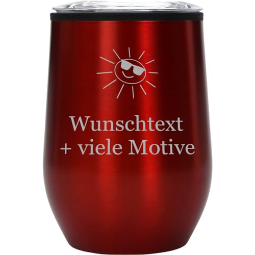 Trinkbecher mit Deckel rot, 350 ml mit Gravur und Motiv - personalisierter Becher für kalte und heiße Getränke, doppelwandig, Außen Edelstahl, Innen PP, individuelles Geschenk von Geschenkissimo