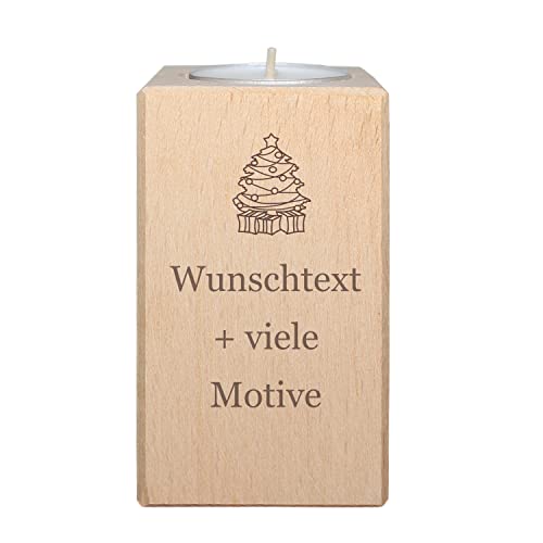 Weihnachtsdeko Teelichthalter mit Gravur und Motiv - personalisierter Kerzenständer Weihnachten, Kerzenhalter mit Name und Spruch, Adventskranz, inklusive Teelicht - Kerzen von Geschenkissimo