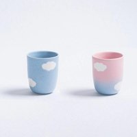 Becher Cappuccino Tasse Aus Keramik Ohne Henkel Kaffeebecher Sunset Cloud Cup 250Ml Blau/Rosa Verlaufend 1 Stück - Handarbeit Portugal von Geschirrkultur