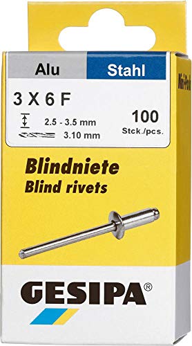 GESIPA Blindniete Mini-Pack 100 Stück (Nietschaft ø 3mm, Scherkraft 700 N, Zugkraft 900 N, Flachrundkopf) 1433530 von Gesipa