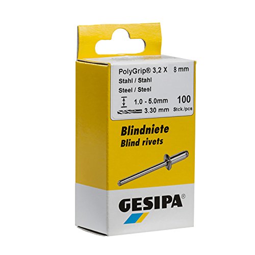 GESIPA Blindniete PolyGrip 100 Stück (Alu/Nirosta 3,2x8, Nietschaft-ø 3,2 mm, Scherkraft 720 N, Zugkraft 1050 N, Flachrundkopf) 1464835 von Gesipa