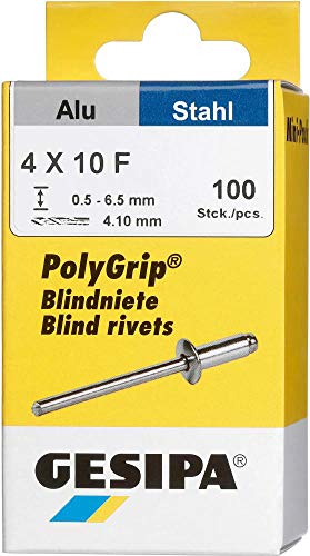 GESIPA Blindniete PolyGrip 100 Stück (Alu/Stahl 4x10, Nietschaft-ø 4mm, Scherkraft 1060 N, Zugkraft 1680 N, Flachrundkopf) 1433848 von Gesipa