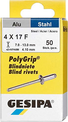 GESIPA Blindniete PolyGrip 50 Stück (Alu/Stahl 4x17, Nietschaft-ø 4 mm, Scherkraft 1060 N, Zugkraft 1680 N, Flachrundkopf) 1433849 von Gesipa