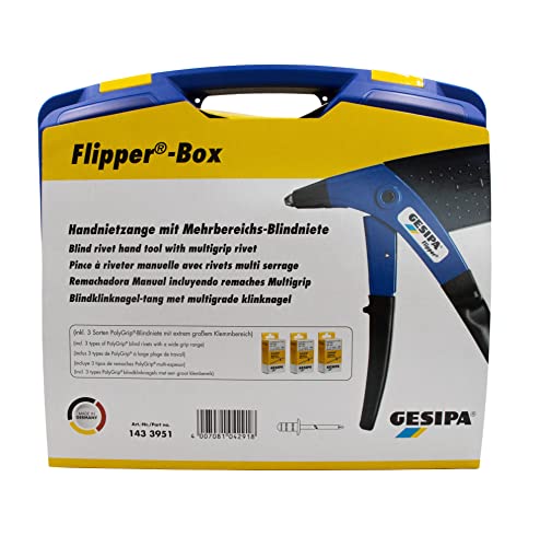 GESIPA | Nietzange Set FLIPPER® inkl. 250 Alu Blindnieten Ø 3,2/4,0/4,8mm im Koffer | 40% reduzierter Kraftaufwand | Nietzange Blindnietzange Popnietenzange Blindnietenzange - Made in Germany von Gesipa