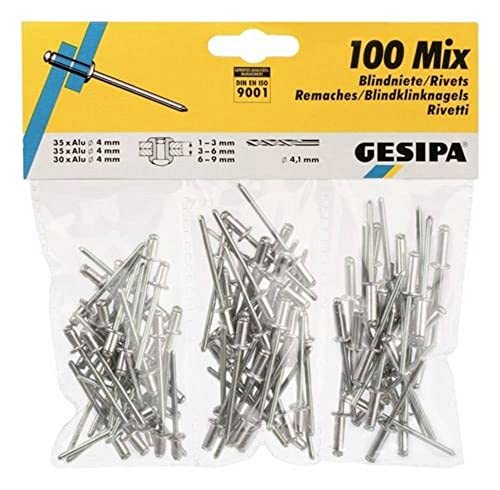 Gesipa Blindniet-Sortiment (100-Teilig, aus Aluminium/Stahl in 4 mm Ø x 6, x 8, x 12 mm, Nietgerät, Nieten) 1433667 von Gesipa
