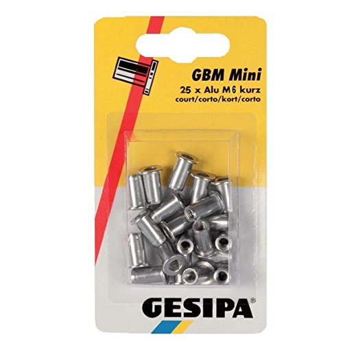 GESIPA Blindnietmuttern PolyGrip 25 Stück (Alu, M6x9x18, Schaft-ø 9 mm, Scherkraft 2200 N, Gewindebruchkraft 9500 N, Flachrundkopf) 1464842 von Gesipa