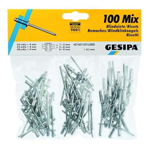 Gesipa Blindniet-Sortiment (100-Teilig, aus Aluminium/Stahl in 4 mm Ø x 6, x 8, x 12 mm, Nietgerät, Nieten) 1433667 von Gesipa