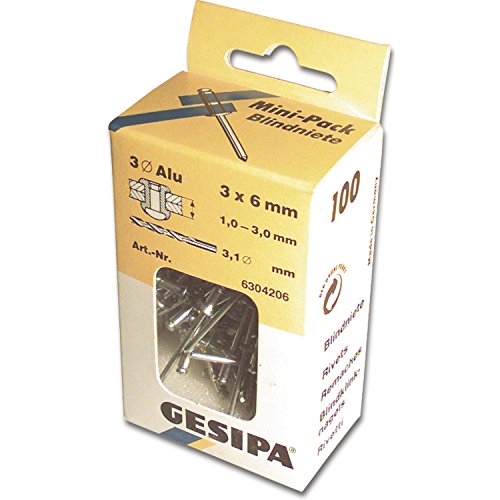 Gesipa Blindniete Mini-Pack 100 Stück (Alu/Stahl 4x6, Nietschaft-ø 4 mm, Scherkraft 1400 N, Zugkraft 2000 N, Flachrundkopf) 1433533 von Gesipa