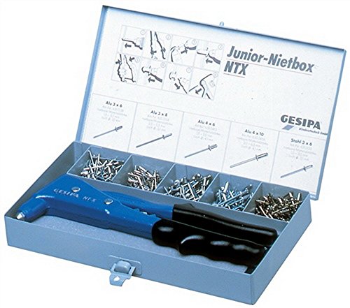 Gesipa Junior Nietbox (mit Standard-Blindnieten, Blindniete bis 5 mm Ø in Aluminium und 4 mm Ø in Stahl und Edelstahl / max. Dorn-Ø 3,0 mm, Nietgerät) 7541023 von Gesipa