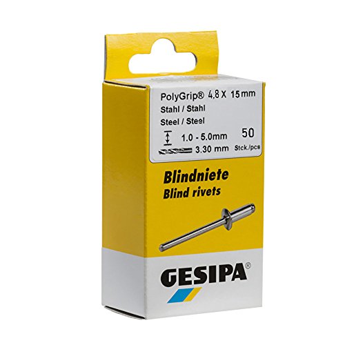 GESIPA Blindniete PolyGrip 50 Stück (A2 Edelstahl 4,8x15, Nietschaft-ø 4,8 mm, Scherkraft 4000 N, Zugkraft 5000 N, Flachrundkopf) 1464828 von Gesipa