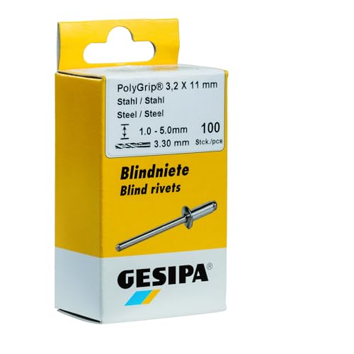 GESIPA Blindniete PolyGrip 75 Stück (A2 Edelstahl 4x10, Nietschaft-ø 4 mm, Scherkraft 2650 N, Zugkraft 3600 N, Flachrundkopf) 1433911 von Gesipa