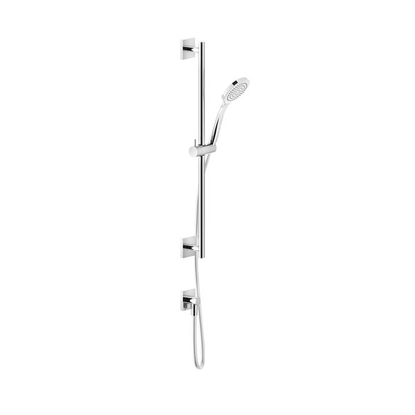 Gessi Emporio Brausestangen Set 600 mm, quadratischer Rosette, mit Wandanschlussbogen, mit Antikalk-Handbrause 1 Strahlart, 47316, Farbe: Finox Optik von Gessi