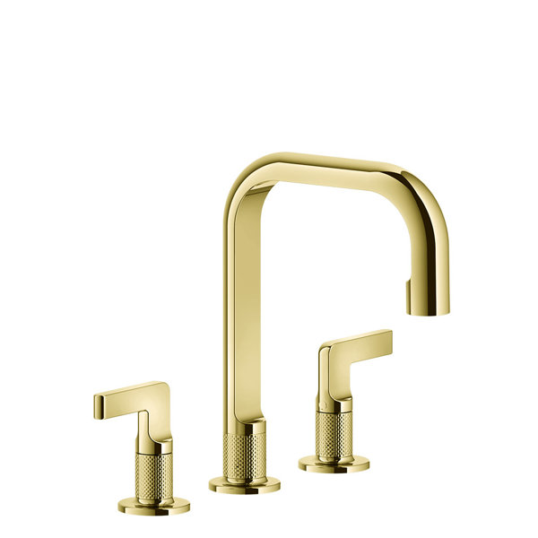 Gessi Inciso- 3-Loch-Waschtischarmatur mit Auslauf H=139 mm x Ausladung 160 mm, ohne Ablaufgarnitur Anschlussschlauch 3/8, 58014, Farbe: Gold PVD von Gessi