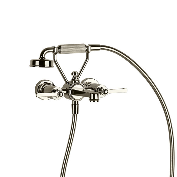 Gessi Venti20 2-Loch-Wannenarmatur, mit Schlauch u. Handbrause, 2-Wege, Ausladung 220mm, Wandmontage, 65113, Farbe: Nickel PVD von Gessi