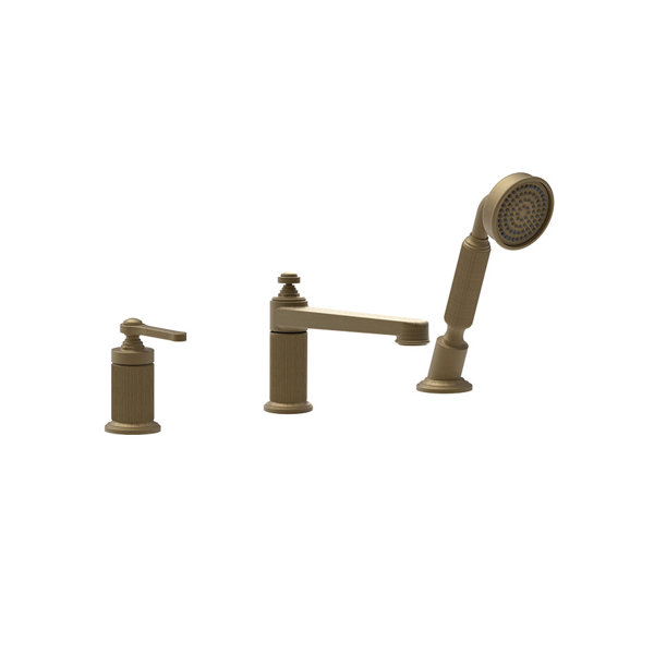 Gessi Venti20 3-Loch-Wannenarmatur, mit Auslauf, Umsteller, Schlauch u. Handbrause, 2-Wege, Ausladung 189mm, Wannenrandmontage, 65037, Farbe: Messing Antik von Gessi