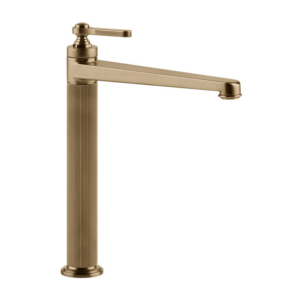 Gessi Venti20 Waschtisch-Einhebelmischer, Ausladung 208mm, mit Ablaufgarnitur, Tischmontage, hohe Version, 65003, Farbe: Warm Bronze gebürstet PVD von Gessi