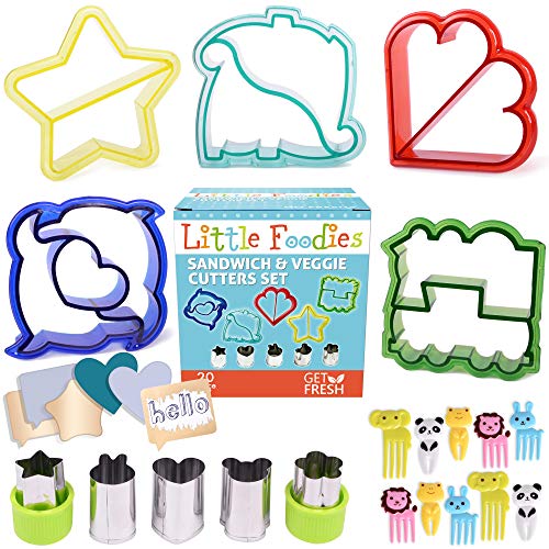 GET FRESH Ausstecher von Sandwich - [20-pcs] Sandwich Cutters for Kids with 5 sandwich shapes/cookie cutters/bread cutters - comes with 5 Vegetable Cutters and Bonus 10 Bento Decorations von Get Fresh