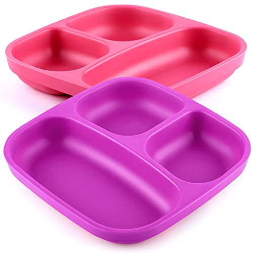 Get Fresh PLA Geteilte Kinder Teller Set - 2-PCS Melamine-freie Mikrowellensichere Geteilte Kindergeschirr - Stapelbare BPA-freie Kinderteller - Wiederverwendbares Spülmaschinenfest Teller für Kinder von Get Fresh