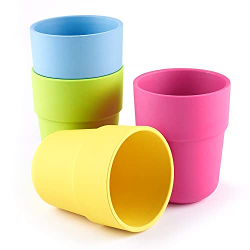 GET FRESH PLA Kinderbecher Set - 4-Pcs Melamine-freie Mikrowellensichere Becher für Kinder - Stapelbare BPA-freie Kindergeschirr Becher Set – Wiederverwendbares und Spülmaschinenfest Becher für Kinder von Get Fresh