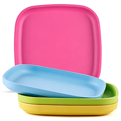 GET FRESH PLA Kinderteller Set - 4 Pack Melamine-freie Wiederverwendbares Geschirr Teller für Kinder - Stapelbare BPA-freie Kinder Geschirrteller - Mikrowellensichere Spülmaschinenfest Kindergeschirr von Get Fresh