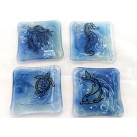 Fusing Glass Untersetzer Set Unter Dem Meer Kunst, Handbemalt | 4Er-Set von GetGlassy