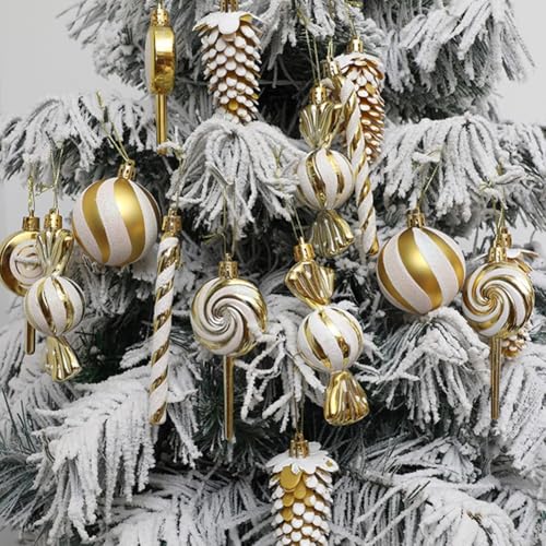 15 Stück Weihnachts-Süßigkeitenstangenornament, Xmas hängende Lutscher Muster Dekorationen Pfefferminz Weihnachtsdekoration für Weihnachten Urlaub Festival Dekor (Gold) von Getdoublerich