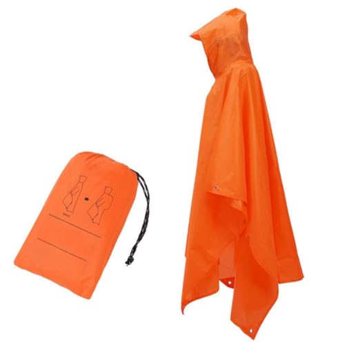 3-in-1-Regenmantel für Erwachsene mit Kapuze, wasserdicht und winddicht mit leichtem 210T Polyester, funktionales Design beinhaltet Regenmantel, Baldachin und Bodentuch (orange) von Getdoublerich
