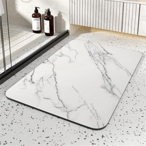 Diatomite Badezimmerteppich, 60 x 40 cm, schnell trocknend, rutschfest, saugfähig, Bodenmatte für Badezimmerboden, bequeme Verwendung in nassen Bereichen (weiß) von Getdoublerich